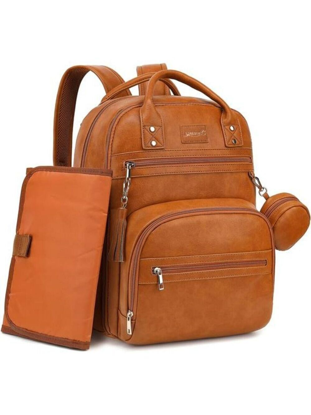 Vegan Leather Diaper Bag Backpack Baby Travel Organizer with Changing Pad
